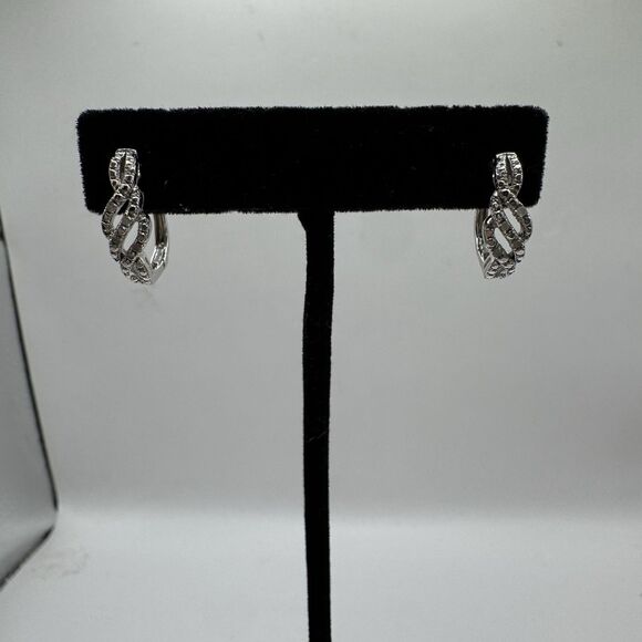 Sterling Silver Diamond Twisted Half Hoop Earrings - Picture 7 of 15